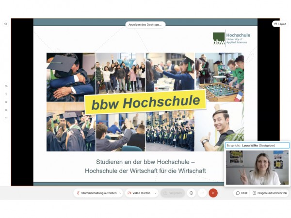 Impressionen vom Online Tag der offenen Tür der bbw Hochschule